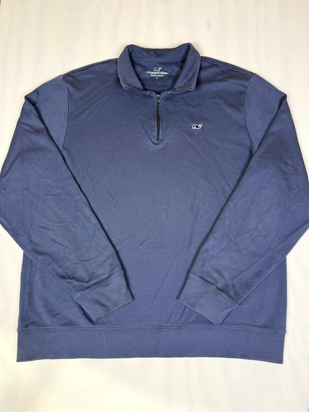 Vineyard Vines Mens Large Quarter Zip Pullover Navy Blue Cotton Whale Logo